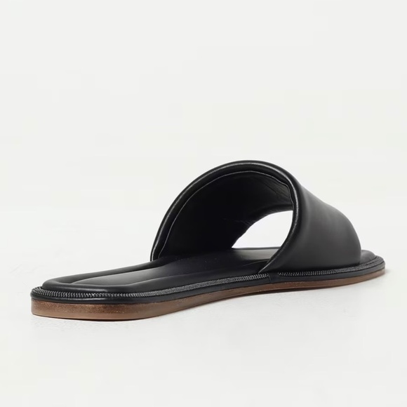 BRUNELLO CUCINELLI Leather Slides Sandals with Monili Trim in Black Size 39 - Picture 4 of 6
